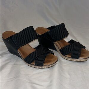 UGG Black and Tan Wedge Sandals